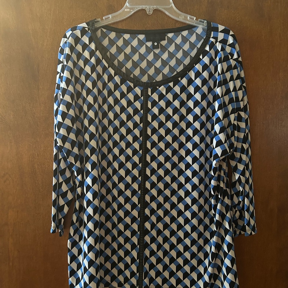 Worthington Blue and Black Geometric Blouse